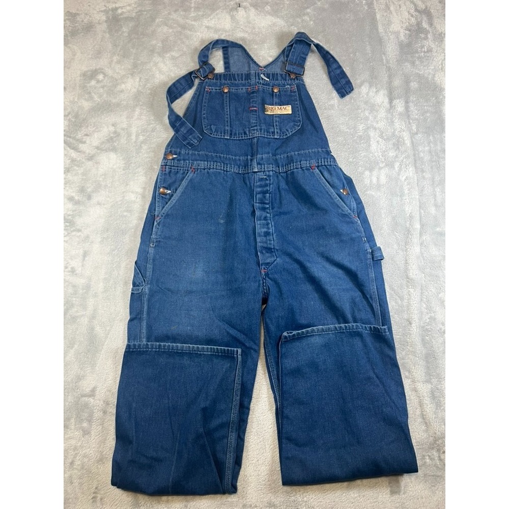 Vintage BIG MAC Square Bak Bib Overalls Mens 38x32 Blue Dungaree Carpenter USA